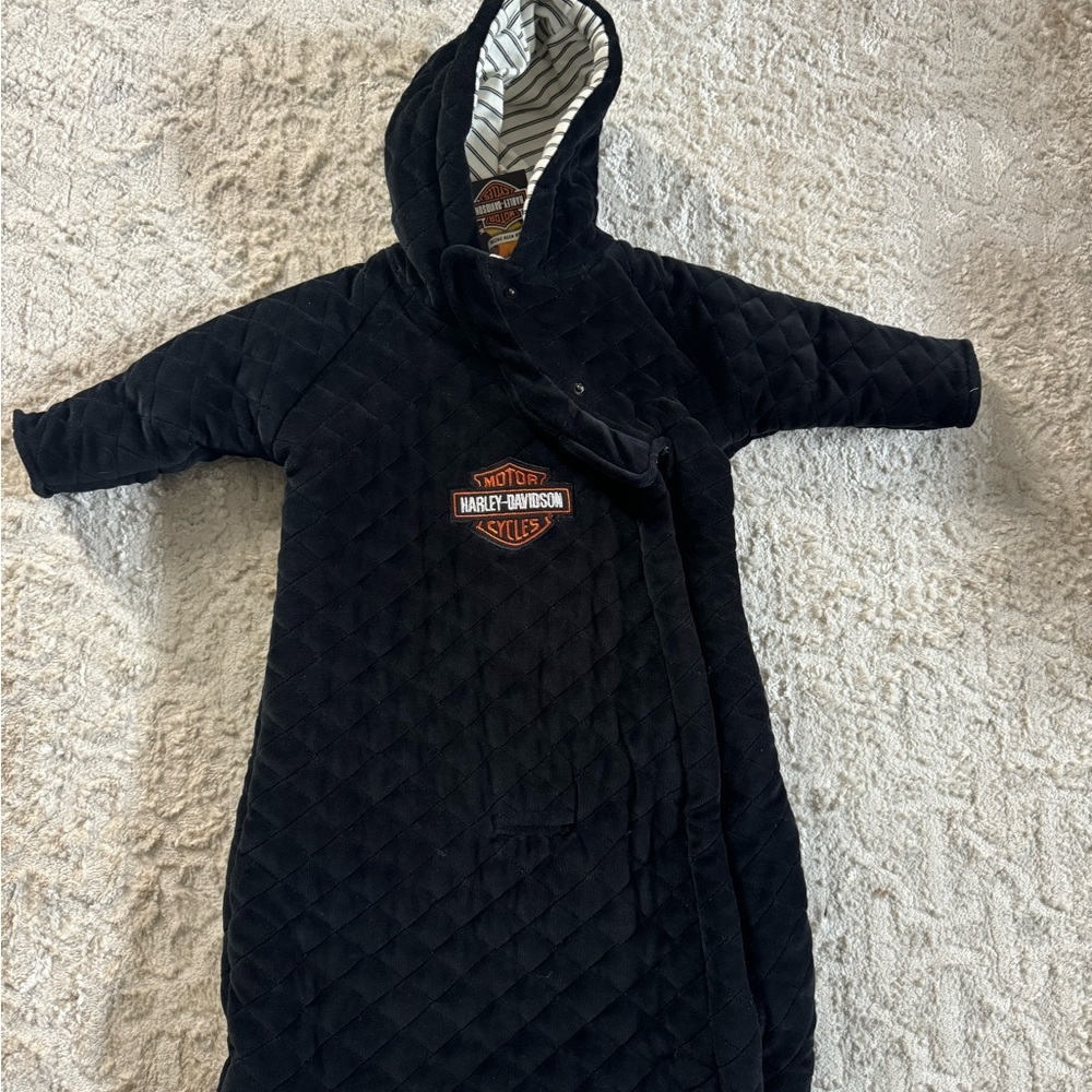 Harley-Davidson Black Quilted Hooded Baby Sleep Sack with Orange Logo